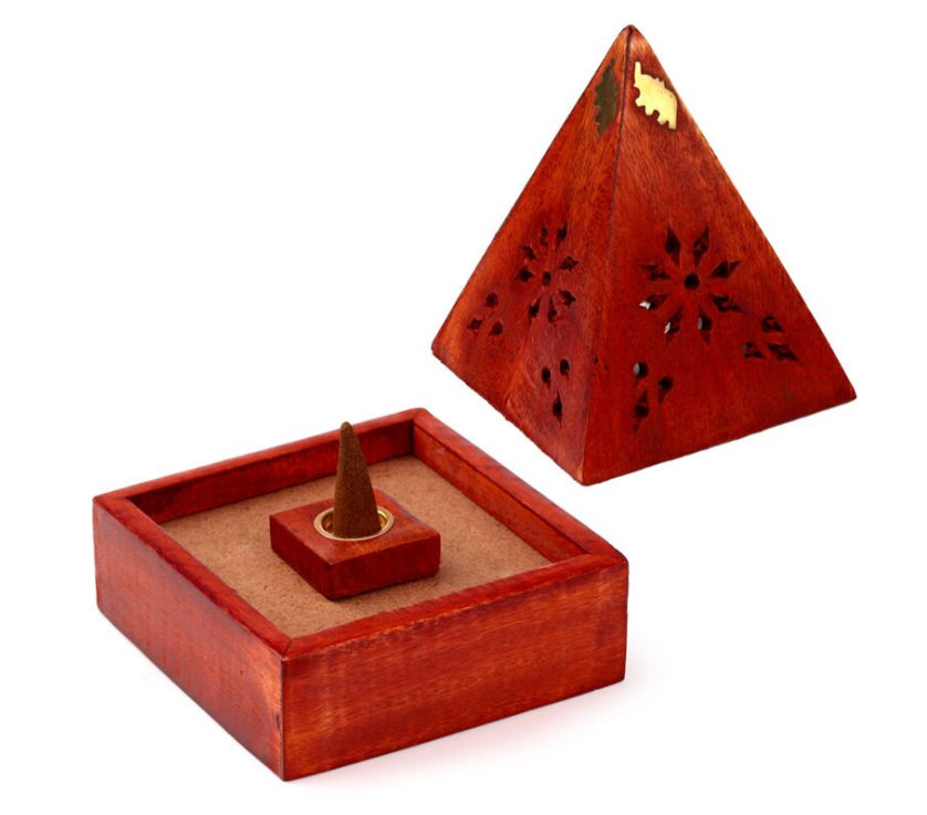 Brûleur d'Encens pyramidal Eléphant en Bois de manguier