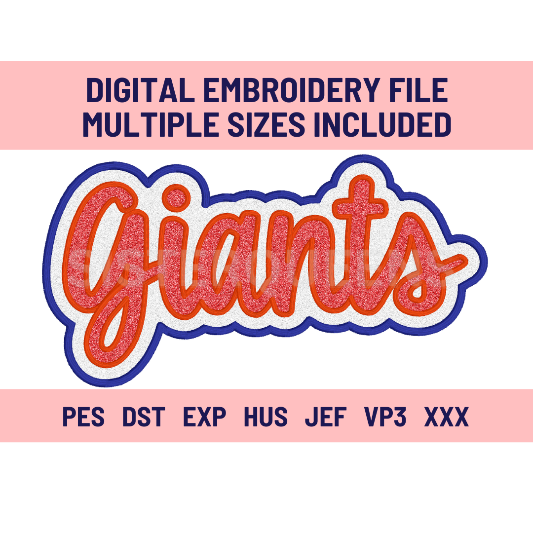 GIANTS-Digital Embroidery Applique file-Double Stacked for use with HTV