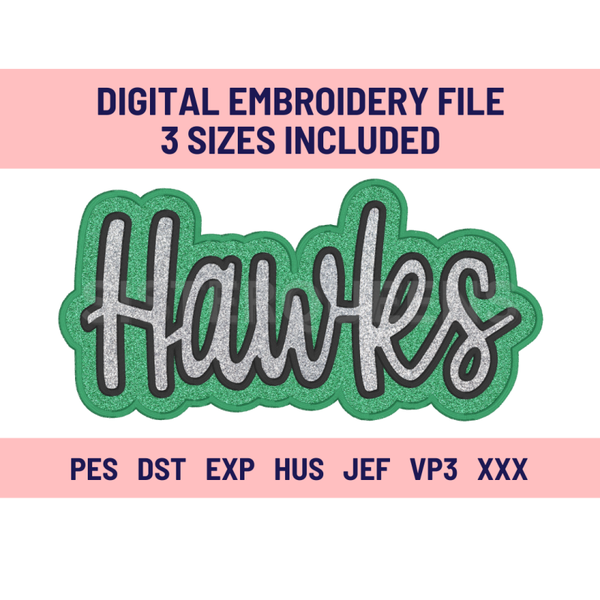 HAWKS-Digital Embroidery Applique file-Double Stacked for use with HTV