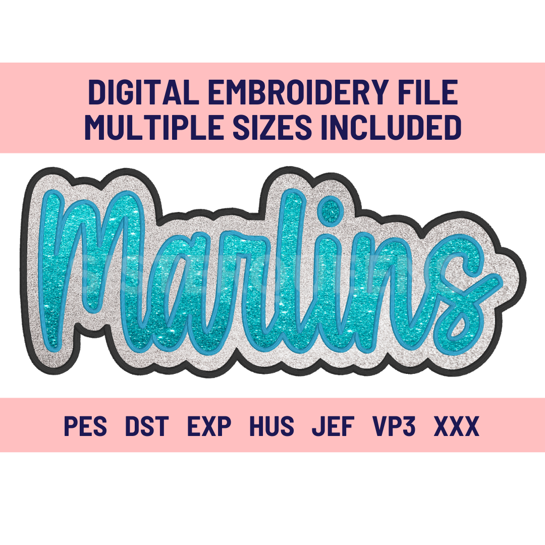 MARLINS-Digital Embroidery Applique file-Double Stacked for use with HTV