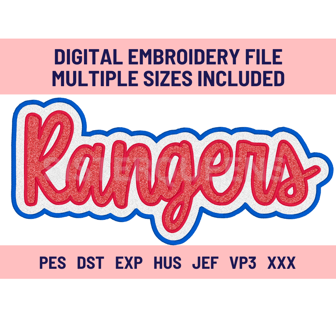 RANGERS-Digital Embroidery Applique file-Double Stacked for use with HTV