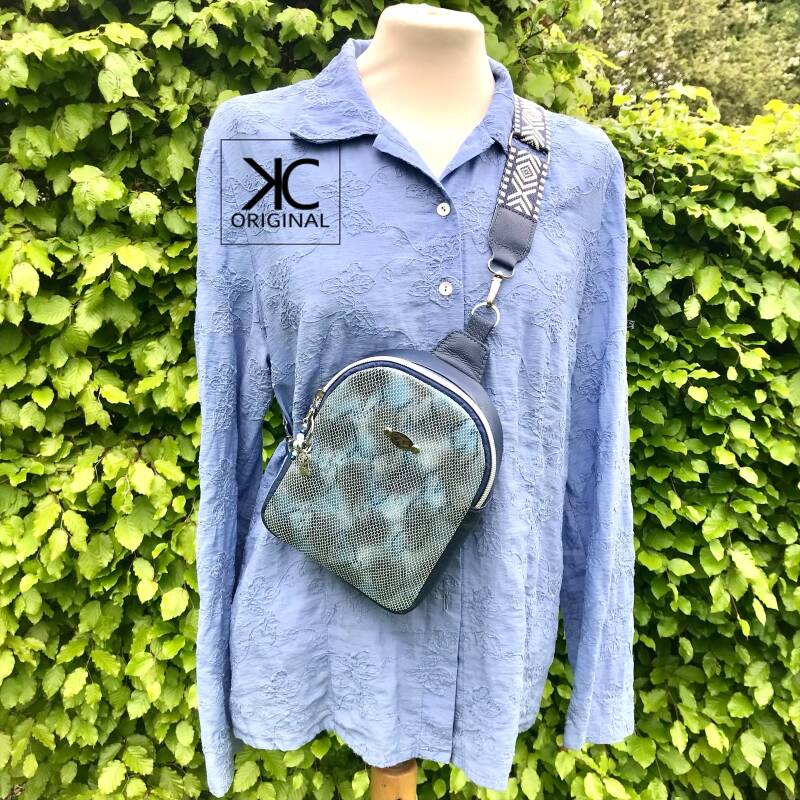 Blauw leren Sling tas, crossbody slingntas blauw leer, kleine blauwe leren Sling tas, festival tasje blauw leer