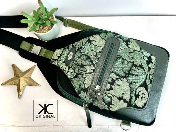 Sling tas Wayfarer gobelin stof bladeren groen