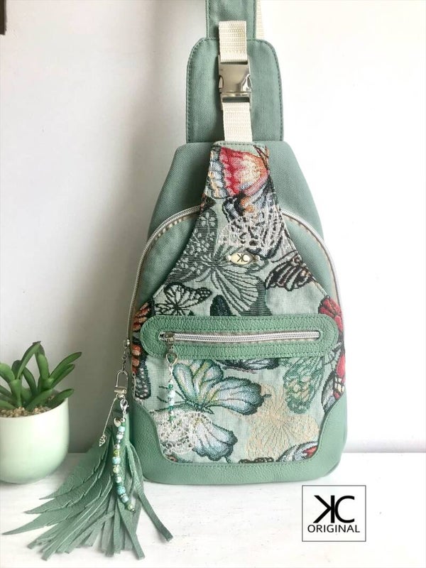 Sling tas Wayfarer gobelin stof vlinders groen