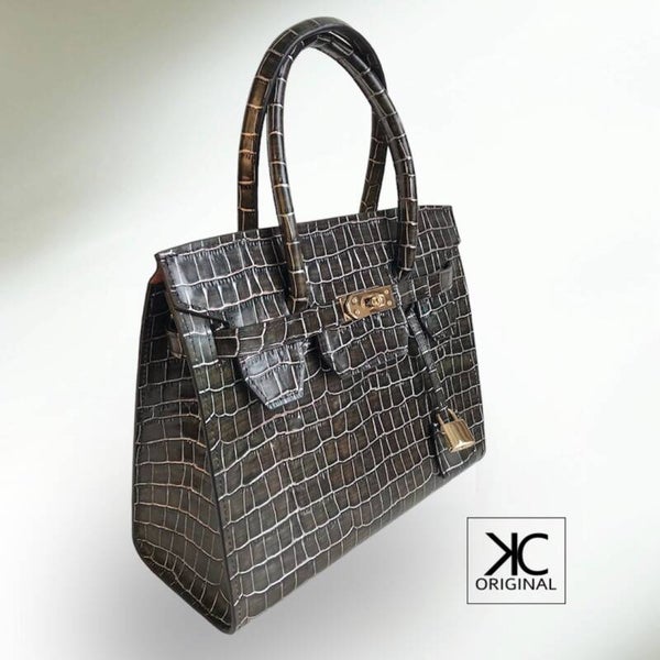 Handtas designer donkerbruin krokodil reliëf