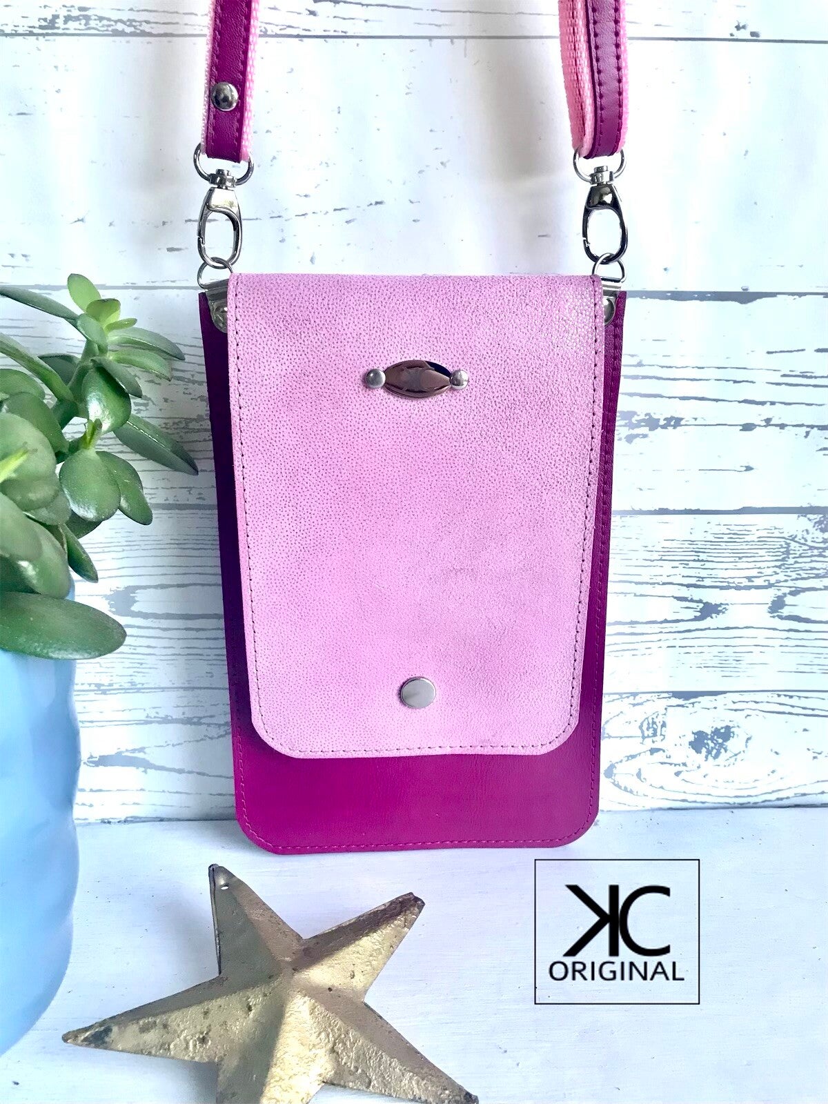 Telefoontasje Small roze met parelmoer