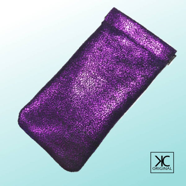 Brillen hoesje - paars metallic leer