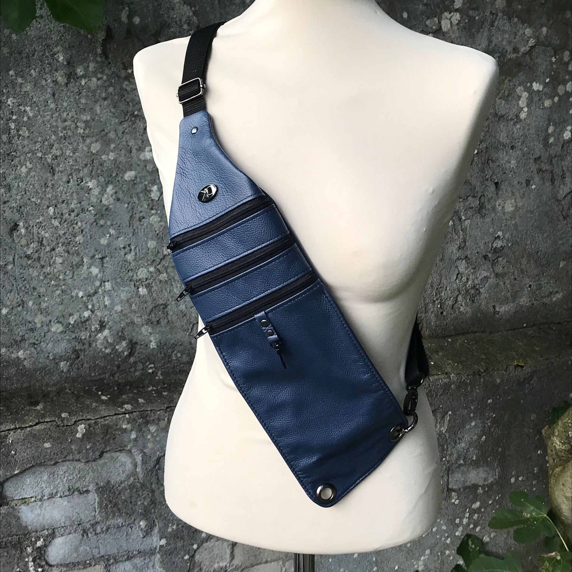 Sling tas Triple donkerblauw  leer