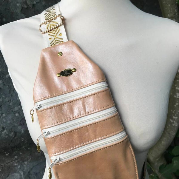 Sling tas Triple zalmkleurig leer