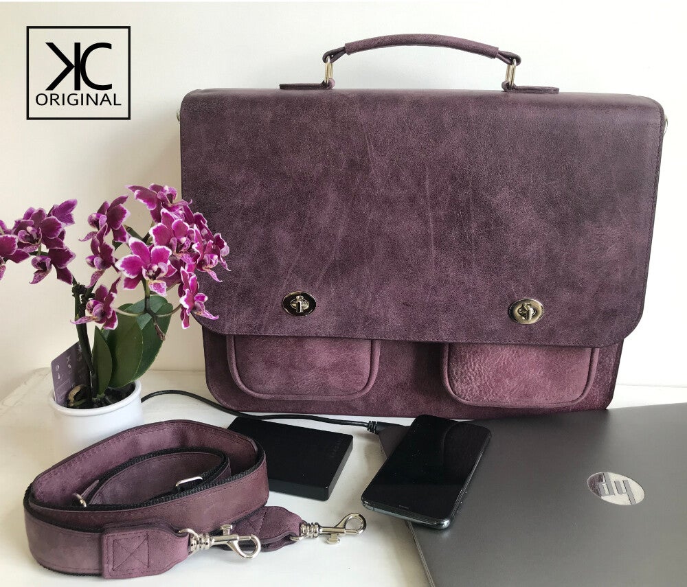 Laptoptas oudroze leer