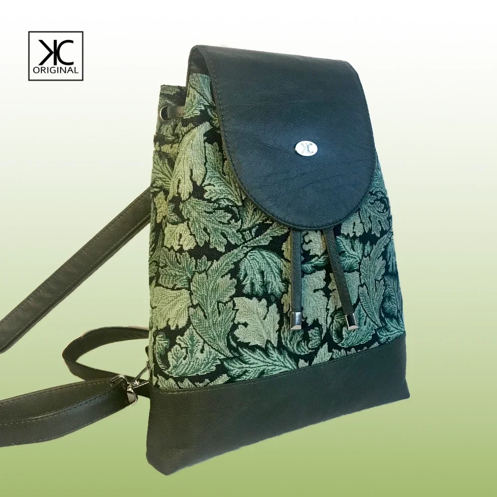 Rugzak Daytripster groen gobelinstof met leer