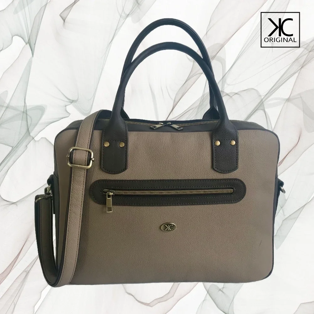 Laptoptas Luxy taupe leer
