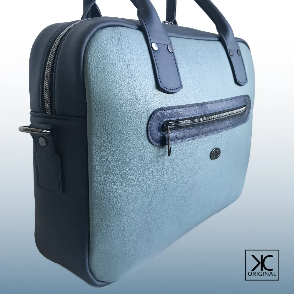 Laptoptas Luxy blauwtinten leer