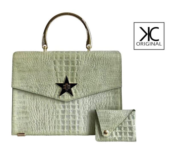 Handtas designer pistache groen krokodil reliëf leer