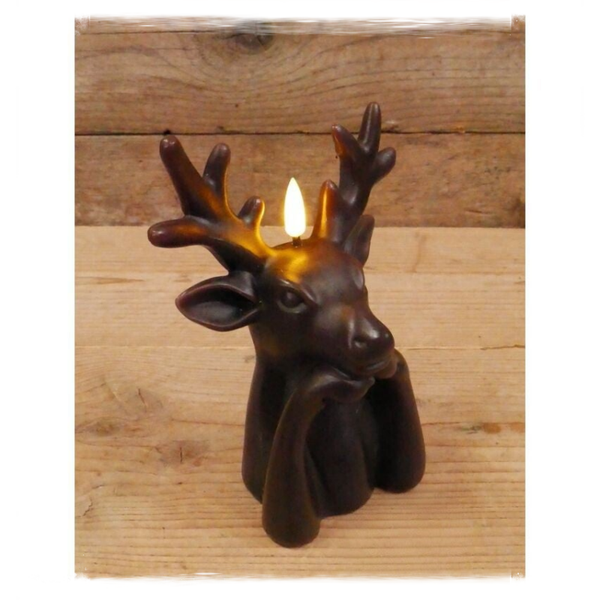 Countryfield Hert met ledflame werkt op batterij met Timer 18cm hoog!