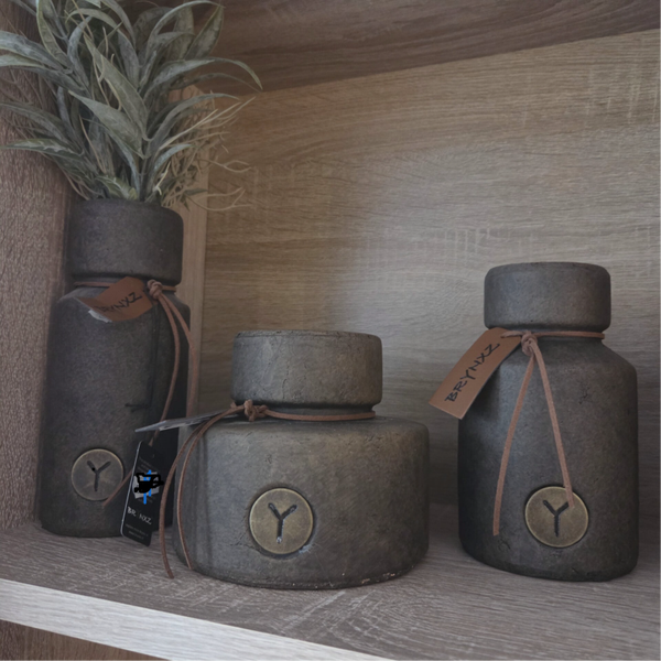 Set of 3 Bottles Leather Rope Majestic Brown D.15-10-9 H.20