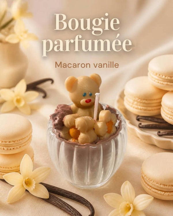 BOUGIE OURSON FLEUR MACARON VANILLE