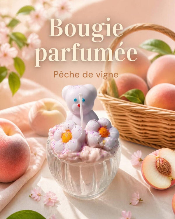 BOUGIE OURSON FLEUR PECHE DE VIGNE