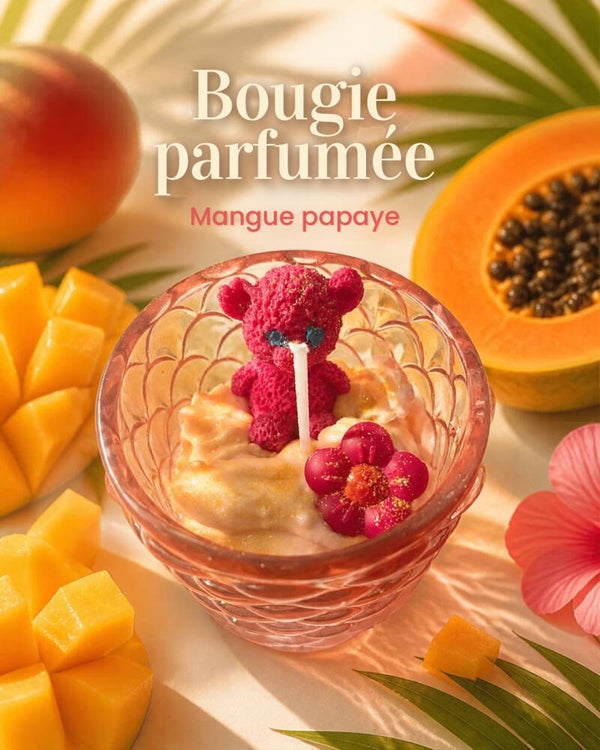 BOUGIE OURSON FLEUR MANGUE PAPAYE