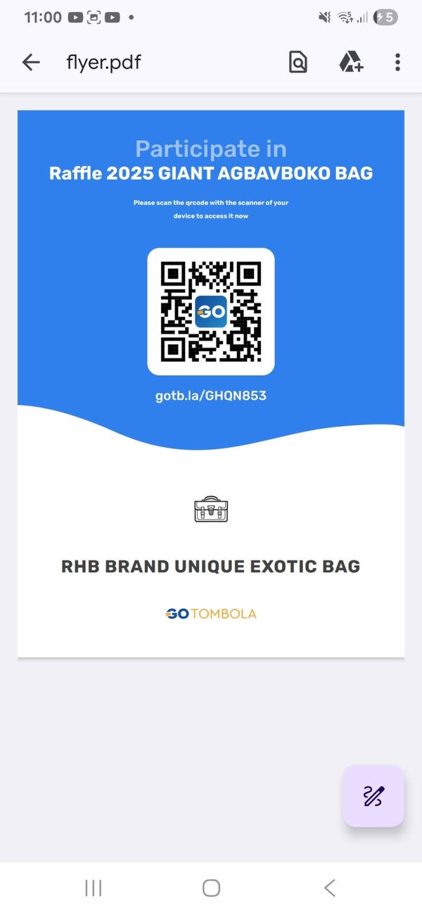 MAY YOU BE LUCKY 🤩  RHB BRAND AWARENESS/ PROMITION  SUPPORT RHB BRAND  RAFFLE (LOTTERY) 2025 WINNER PRICE: AGBAVBOKO AOEB-R-A0001 XXXL-BABY-GIANT  intrinsic,exclusive,unique, luxurious, elegant bag🎒,hand crafted 😍👌ticket= £4,00