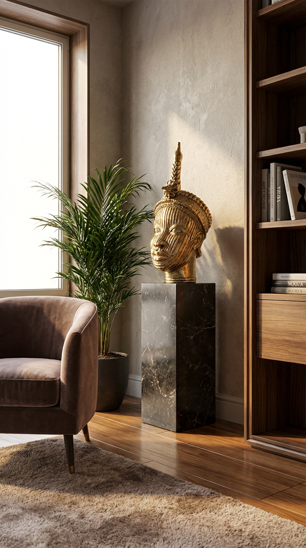 Oba Medium Bronze Bust  circa ~ 2020 + bag + beads = € 2000