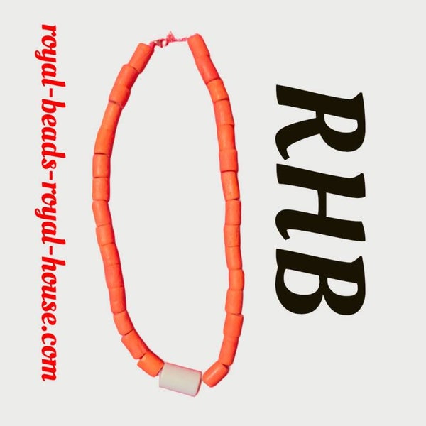 CYLINDER, RED/white - 1 Royal neck(collier) beads, ( men ,women, children) 91 cm long = €130.22