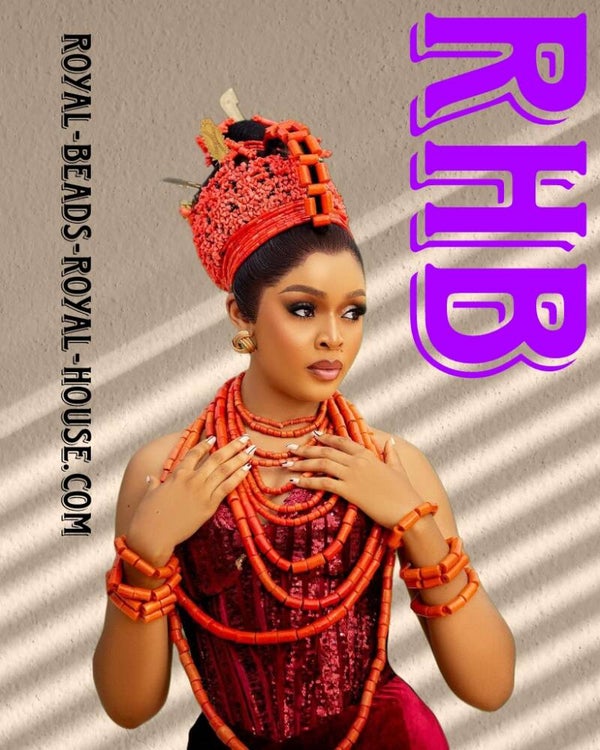 WITHOUT BEADED CROWN, ROYAL PRINCESS ATTIRE, Ewu-ivie, a beaded CROWN 👑 or blouse. Edo women adorn their necks with  beads known as Ivie-uru and wear the Ivie-obo on their hands and beaded earrings = € 3200,88
