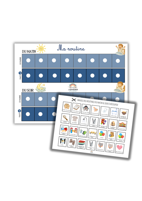 Support routine enfant matin et Soir 2 en 1 - Bleu
