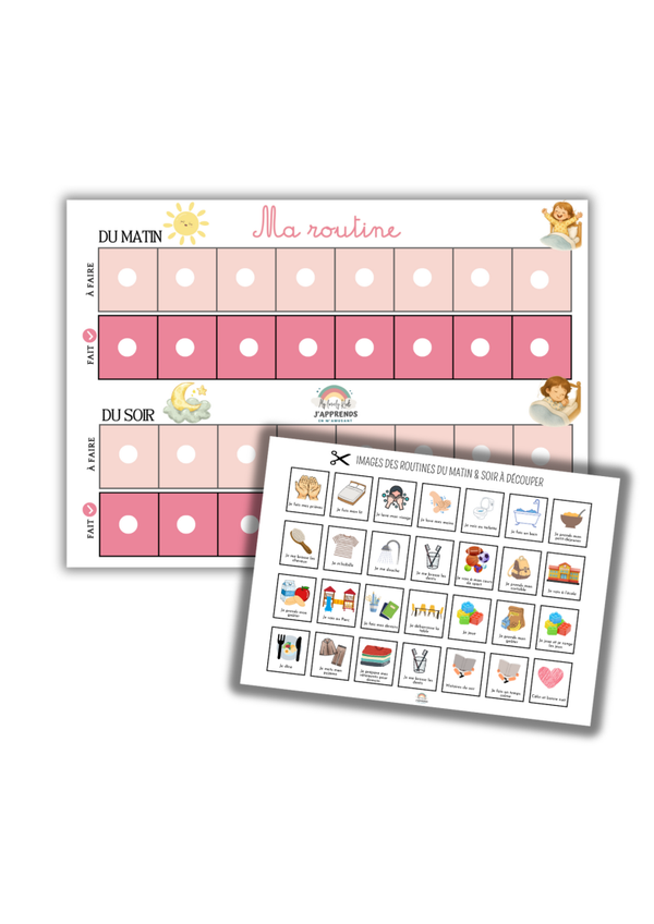 Support routine enfant matin et Soir 2 en 1 - Rose