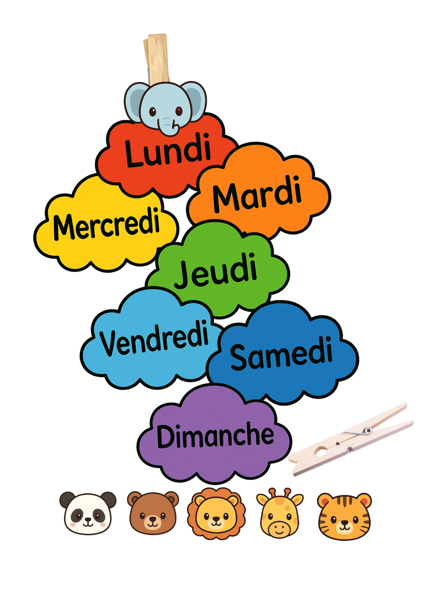 PDF “Les Jours de la Semaine – Nuages Arc-en-ciel” 🐻☁️