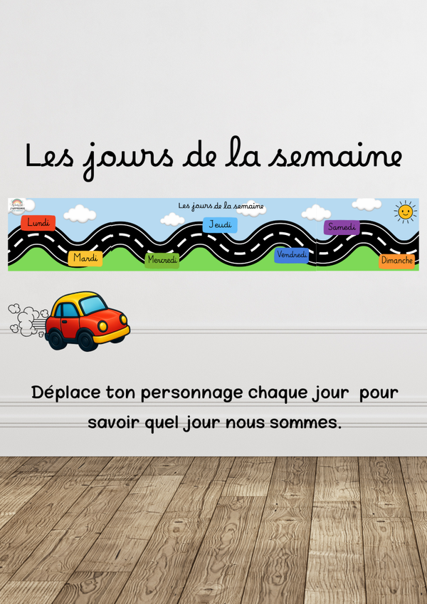 PDF Frise des jours de la semaine – La route du temps - Maternelle - CHEVEUX NOIR
