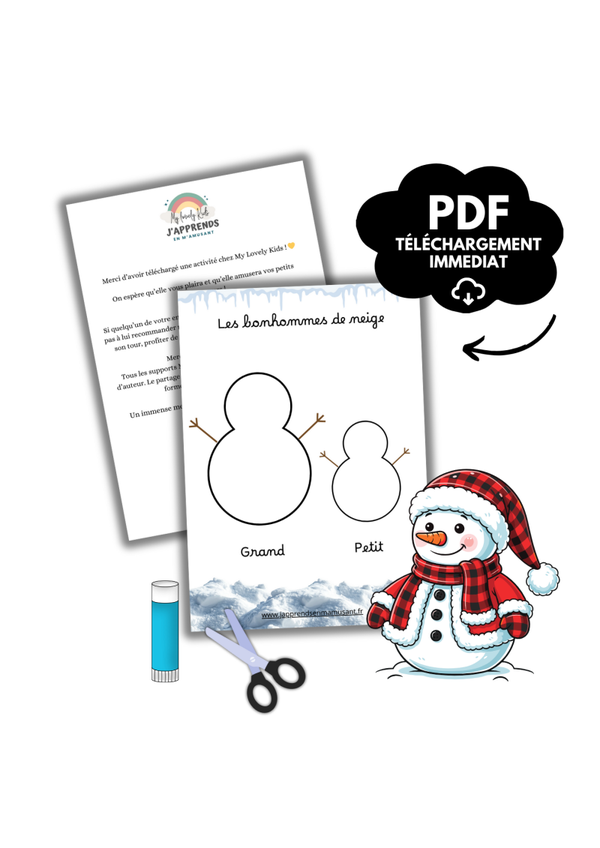 Activité PDF - Apprendre les tailles - Bonhommes de neige