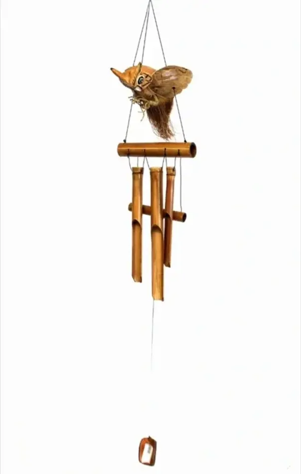 Carillon à vent bambou et noix de coco 1 mètre - Chouette