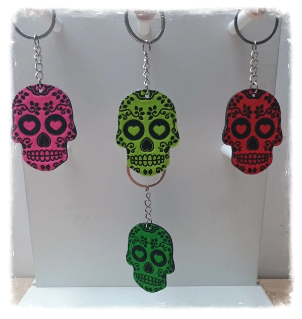 Porte-clés Tête de mort fluo