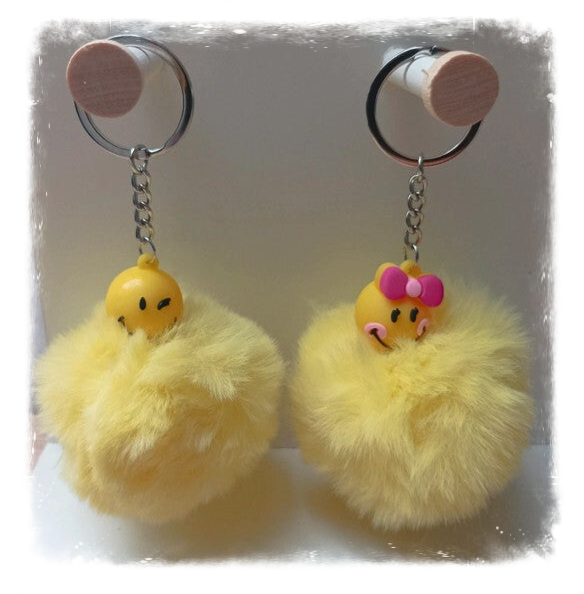 Porte-clés boule peluche Smiley