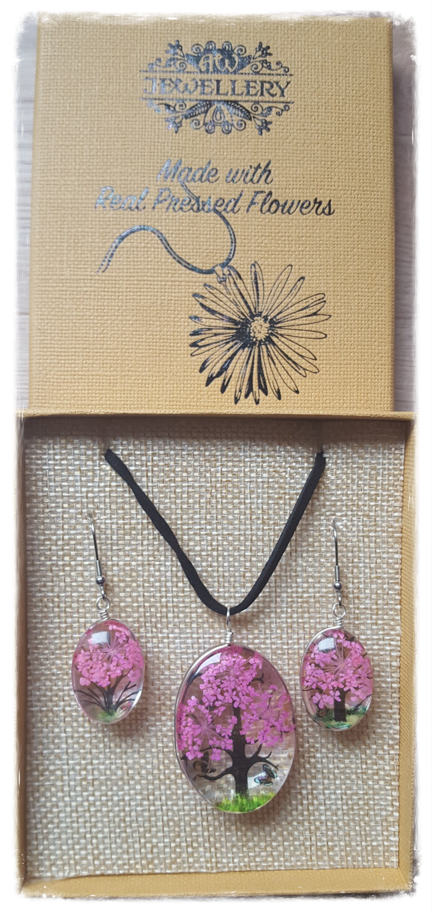 Bijoux Fleurs Pressées - Arbre de la vie - Rose vif