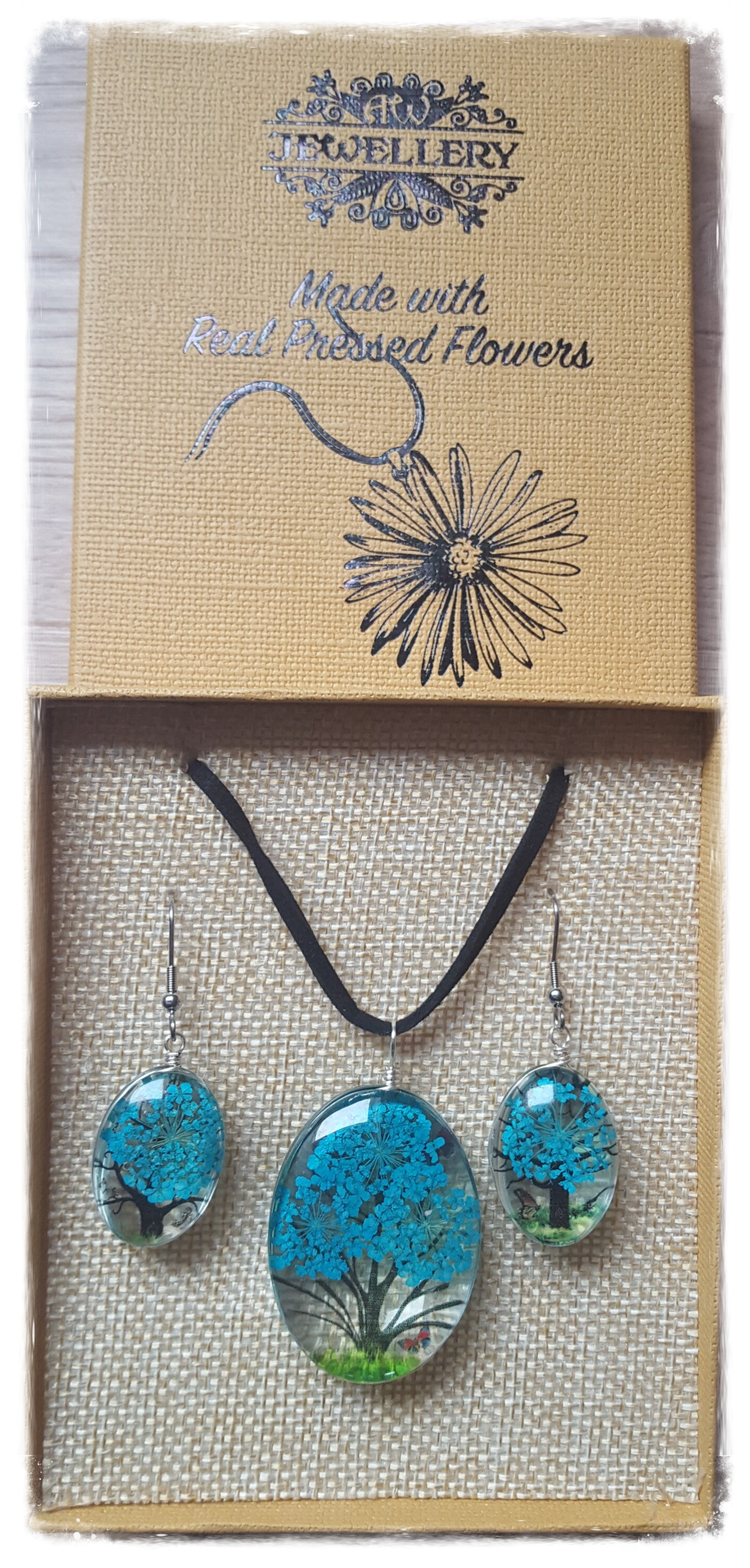 Bijoux Fleurs Pressées - Arbre de la vie - Sarcelle