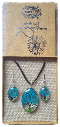 Bijoux Fleurs Pressées - Arbre de la vie - Sarcelle