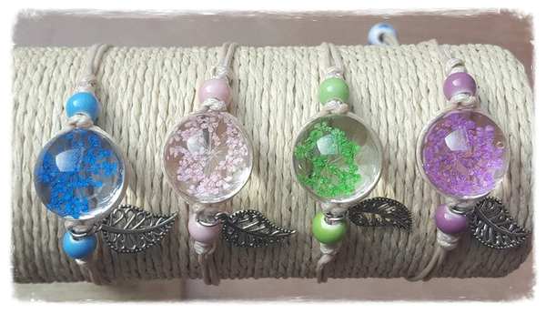 Bracelet fleur pressée et feuille