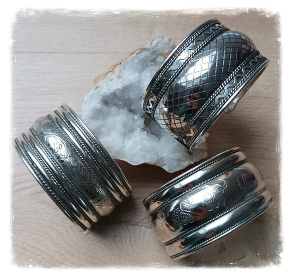 Bracelet large métal blanc