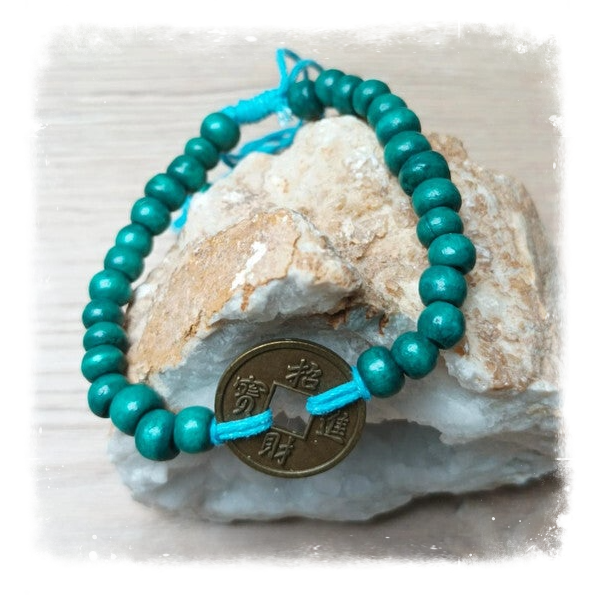 Bracelet Feng shui de Bali - Vert/bleu