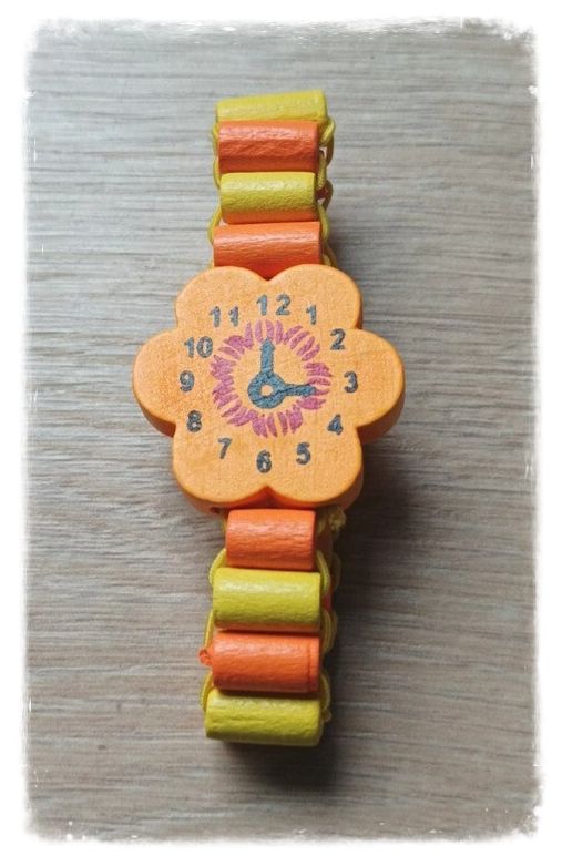 Bracelet élastique montre en bois - Orange/jaune