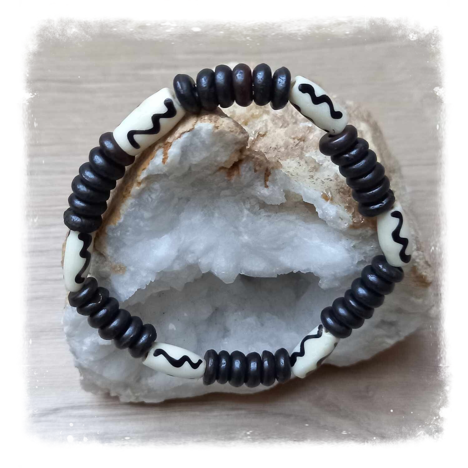 Bracelet élastique perles en os