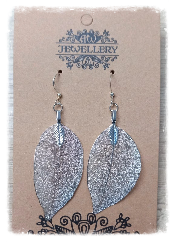 Boucles d'oreilles en véritables feuilles - Modèle Argenté