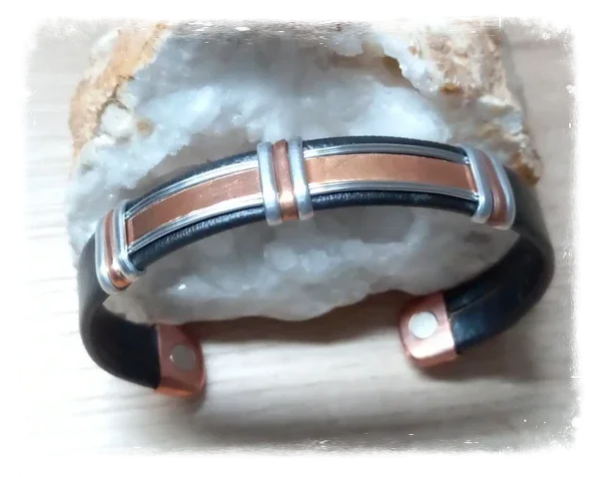 Bracelet cuivre et aimants avec cuir