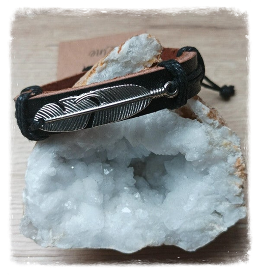 Bracelet pour homme cuir noir plume