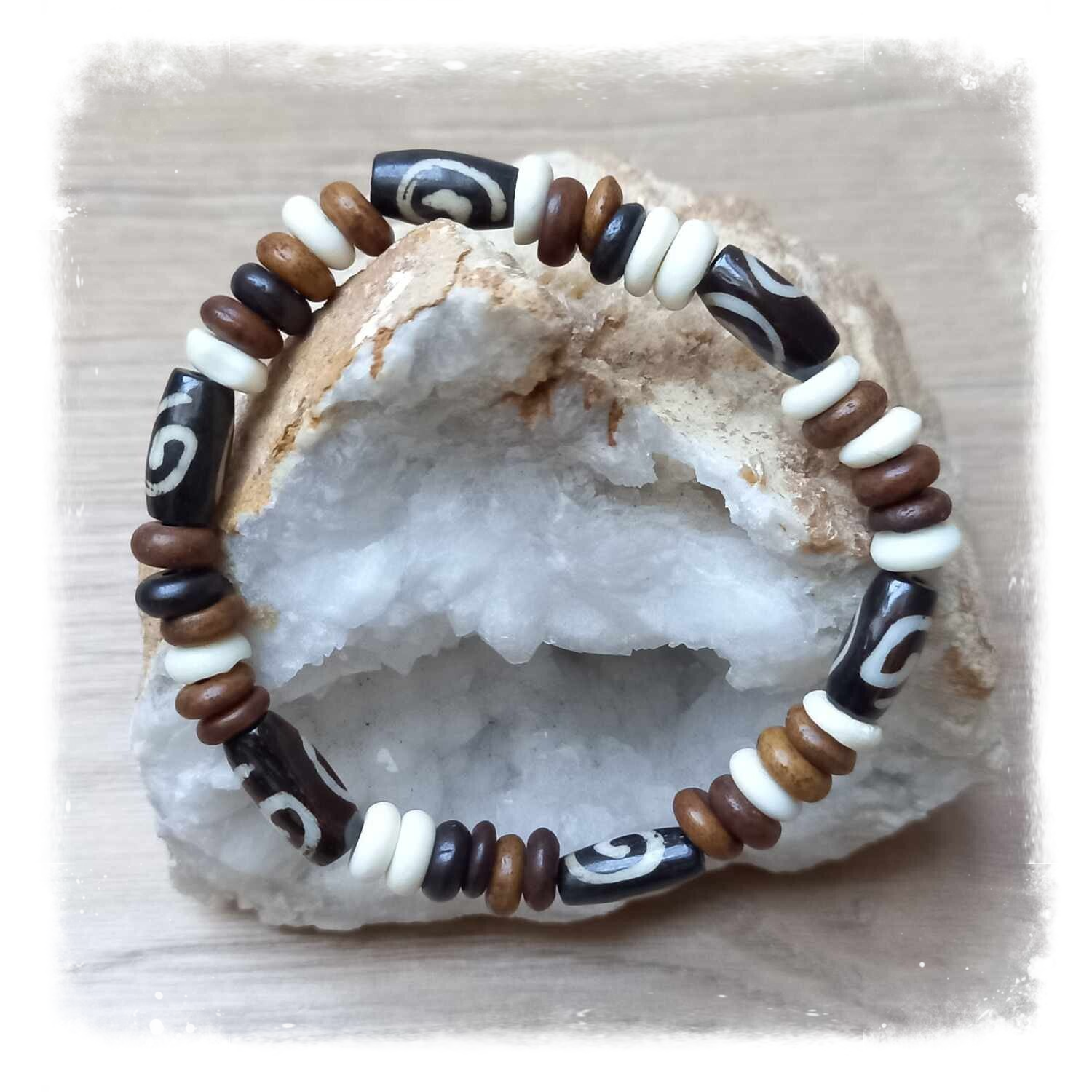 Bracelet élastique perles en os