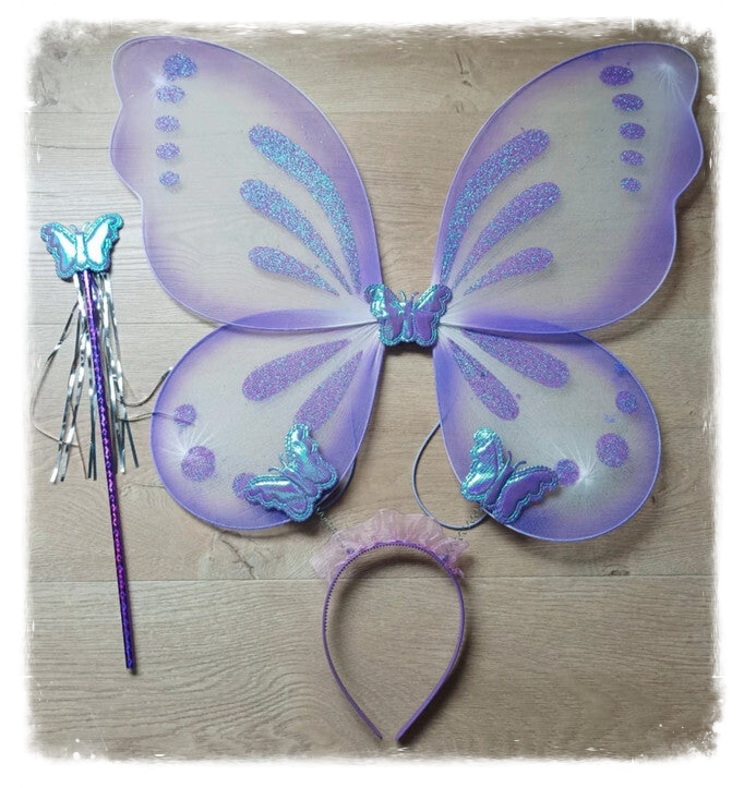 Ailes de papillon avec baguette et serre-tête - Mauves