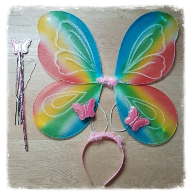 Ailes de papillon avec baguette et serre-tête - Arc en ciel