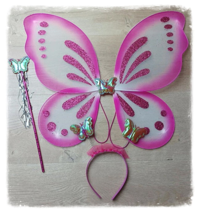 Ailes de papillon avec baguette et serre-tête - Roses